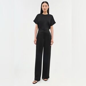NEW Johnathan Simkhai Kyra Black Tailored Wide Leg Satin Pants Women’s 6